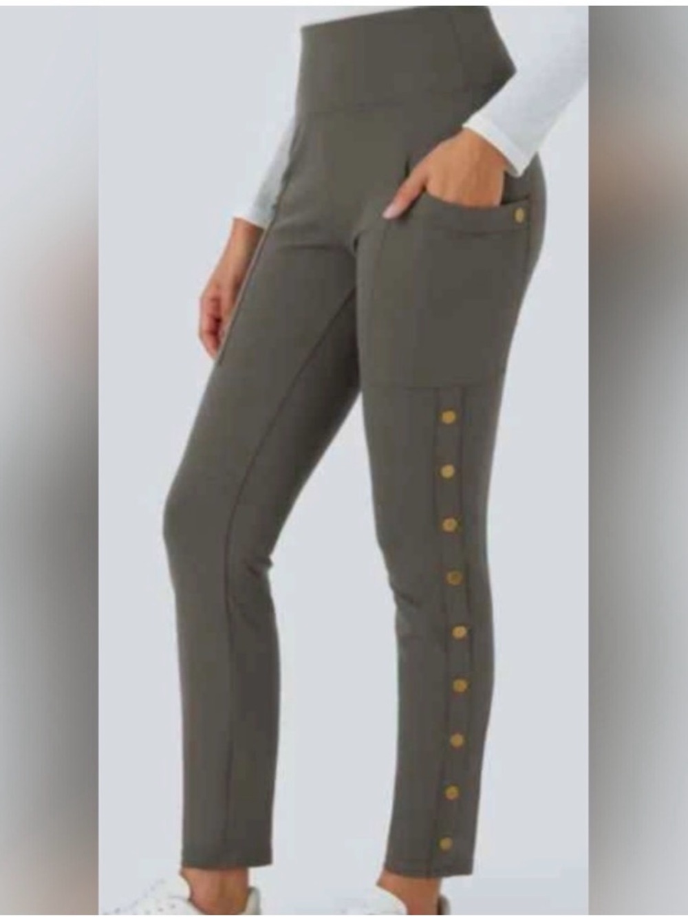 HALARA Gray High-Waist Sculpting Leggings with Side Snap Detail. Size S